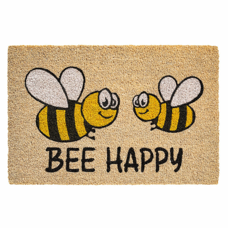 Kokos-Fußmatte Bee Happy mit Bienen 40 x 60 cm | matten-zuschnitt.de